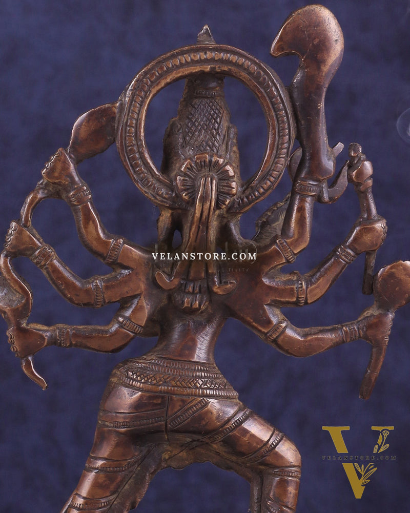 Pure Brass Mahishasur Mardini Durga Idol 8" brown tone