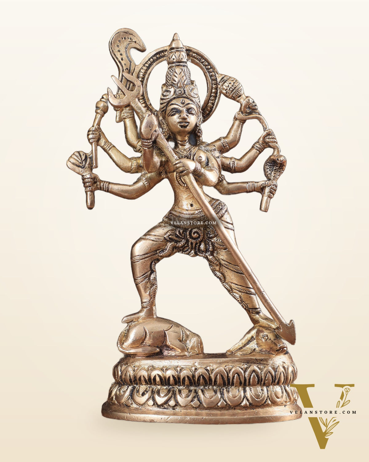 Pure Brass Mahishasur Mardini Durga Idol 8"