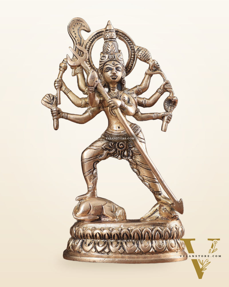Pure Brass Mahishasur Mardini Durga Idol 8"