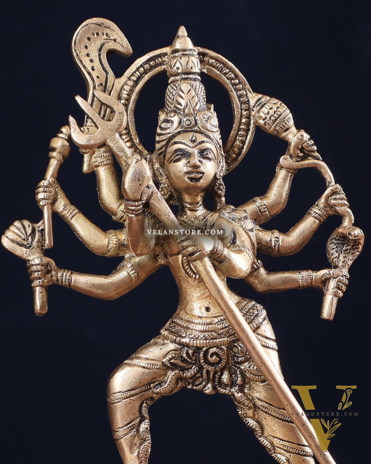 Pure Brass Mahishasur Mardini Durga Idol 8"