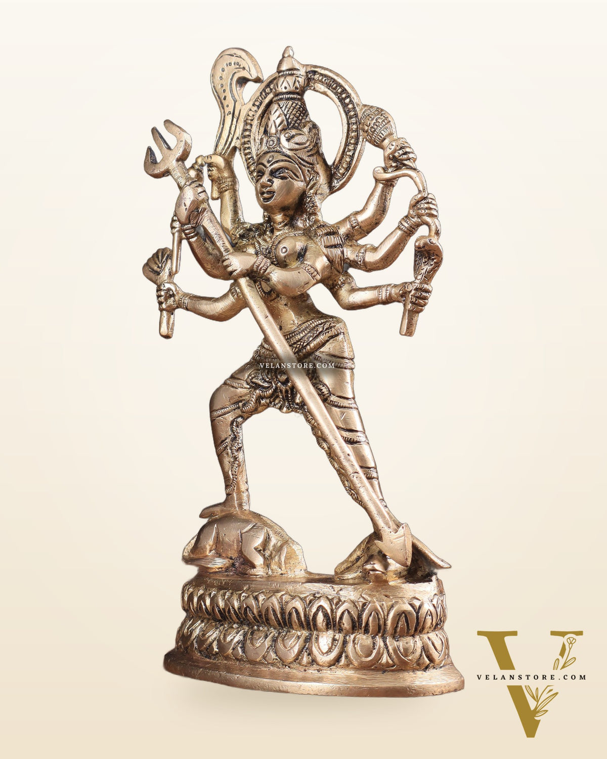Pure Brass Mahishasur Mardini Durga Idol 8"