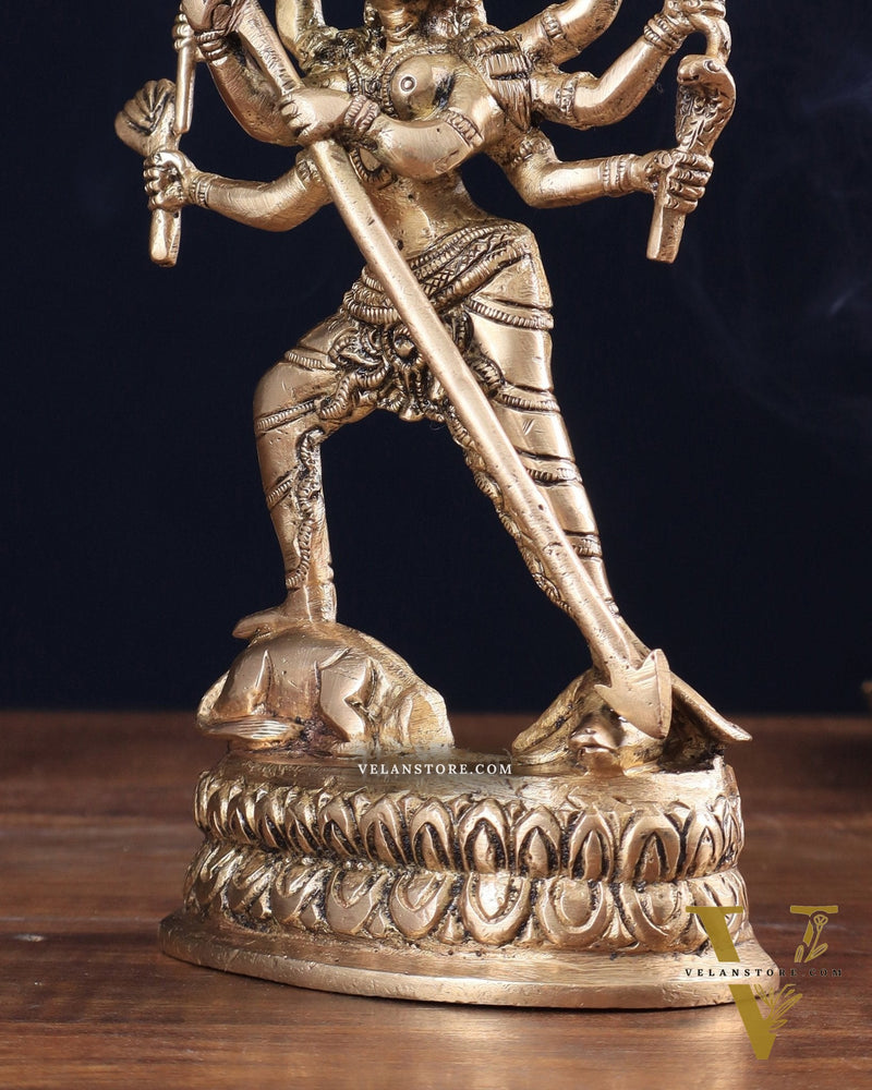 Pure Brass Mahishasur Mardini Durga Idol 8"