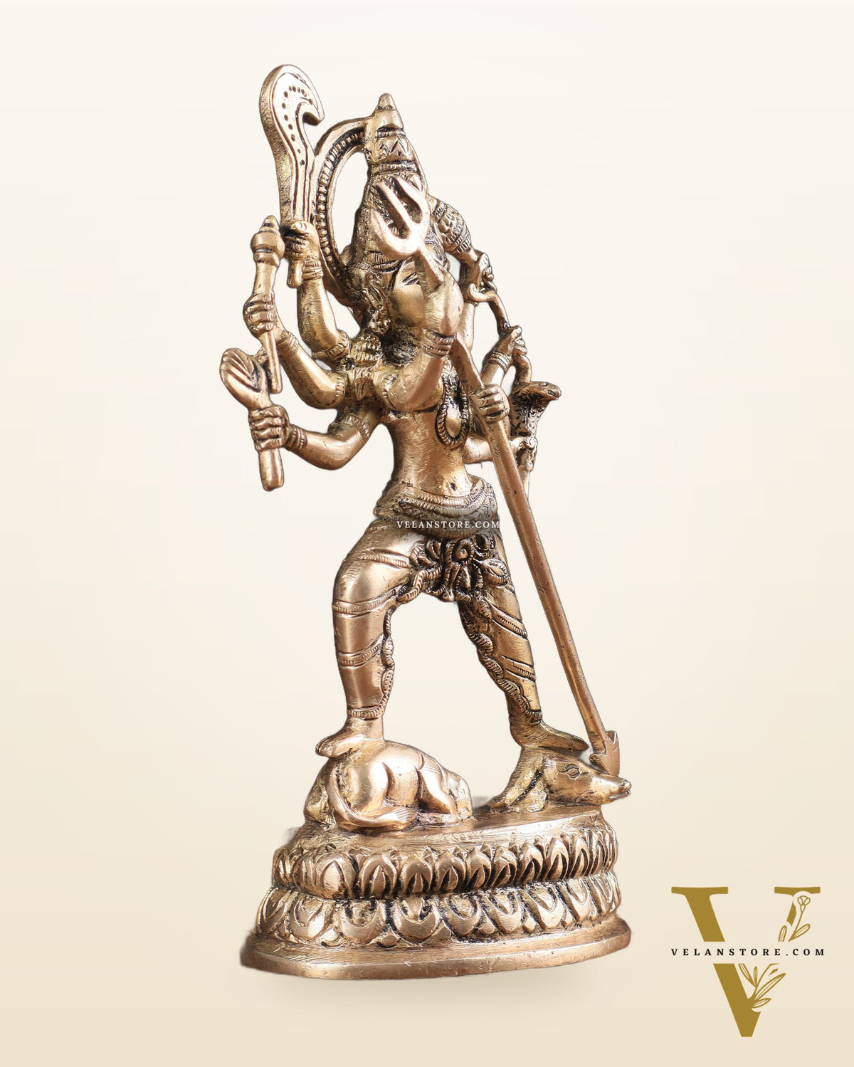 Pure Brass Mahishasur Mardini Durga Idol 8"