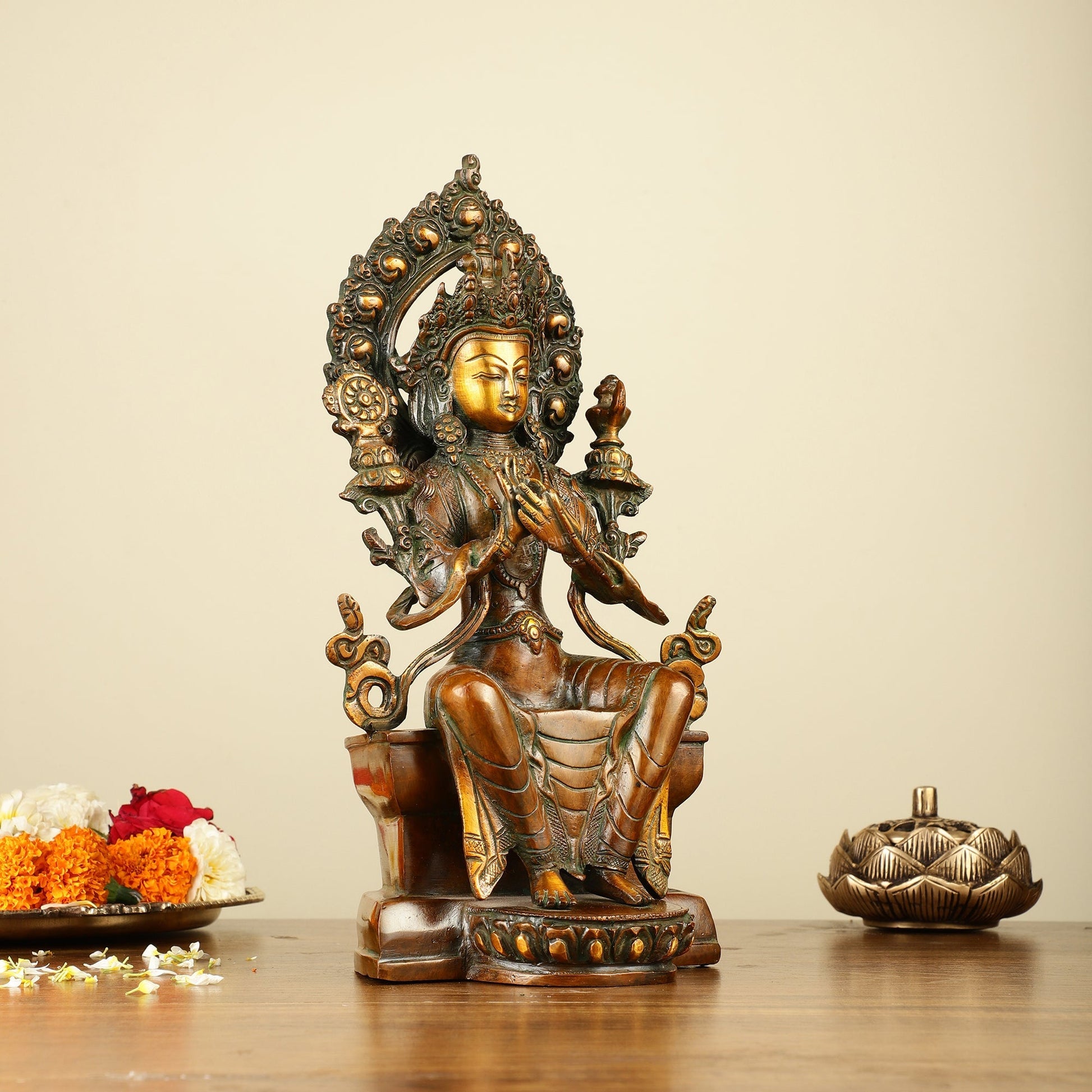 Pure Brass Maitreya Buddha Future Buddha Idol - Symbol of Hope 11"