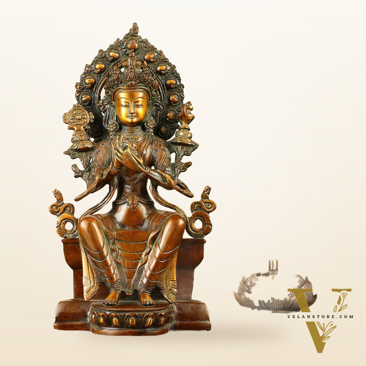 Pure Brass Maitreya Buddha Future Buddha Idol - Symbol of Hope 11"