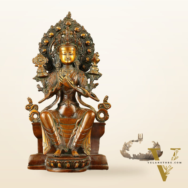 Pure Brass Maitreya Buddha Future Buddha Idol - Symbol of Hope 11"