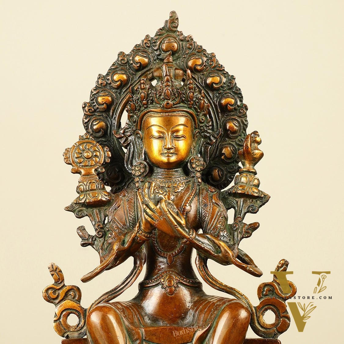 Pure Brass Maitreya Buddha Future Buddha Idol - Symbol of Hope 11"