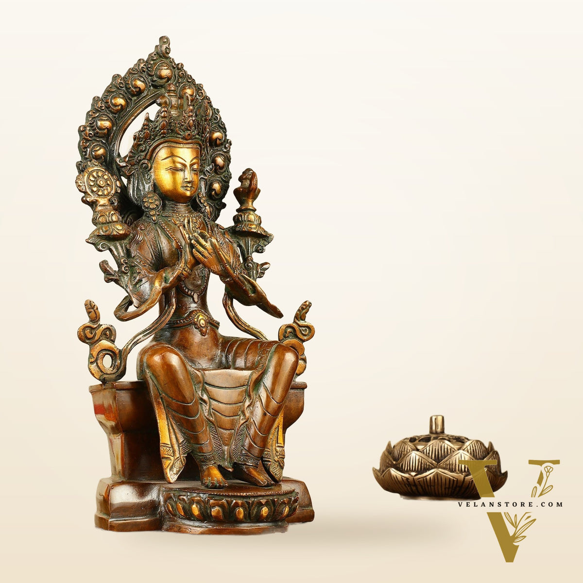 Pure Brass Maitreya Buddha Future Buddha Idol - Symbol of Hope 11"