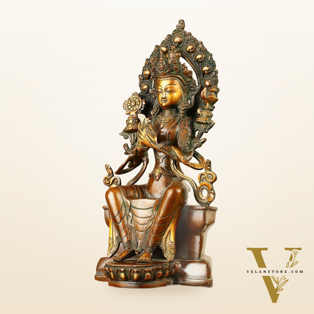 Pure Brass Maitreya Buddha Future Buddha Idol - Symbol of Hope 11"