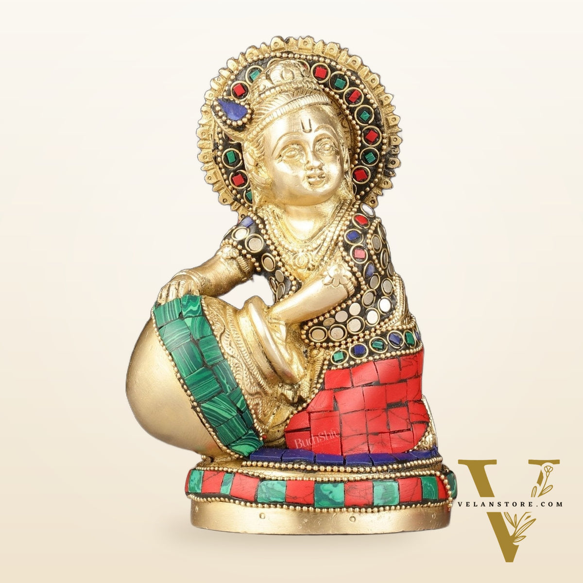 Pure Brass Makhan Chor Bal Gopal Krishna Idol Multicolour 6"