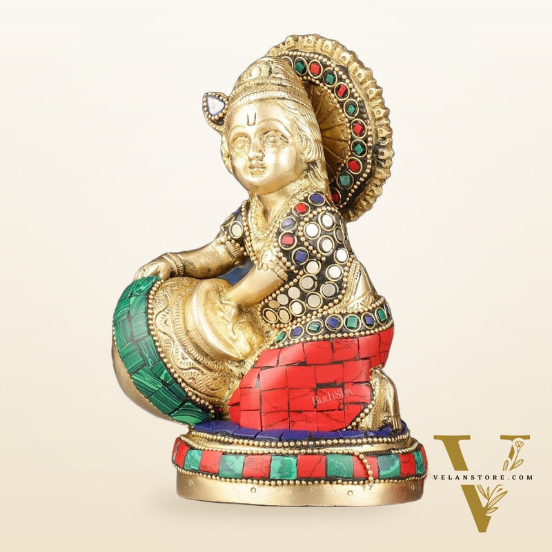 Pure Brass Makhan Chor Bal Gopal Krishna Idol Multicolour 6"