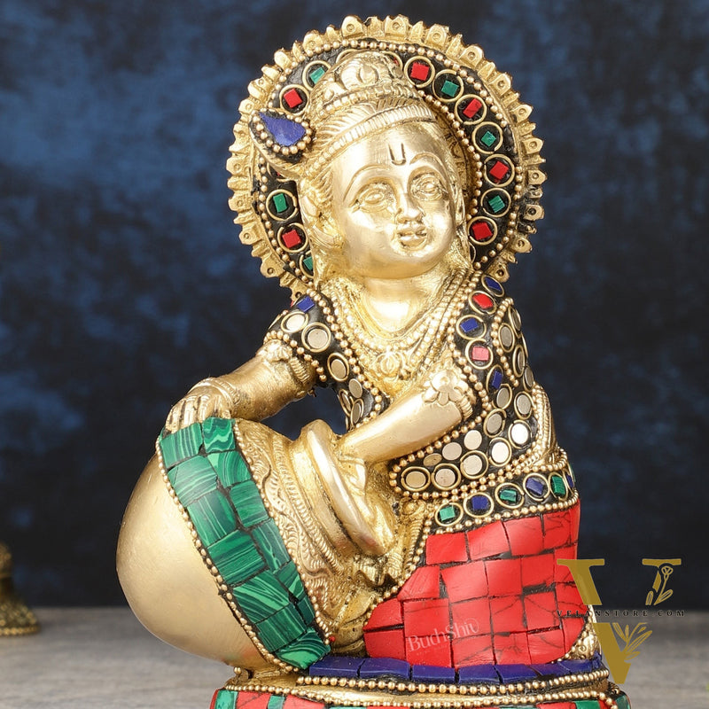 Pure Brass Makhan Chor Bal Gopal Krishna Idol Multicolour 6"