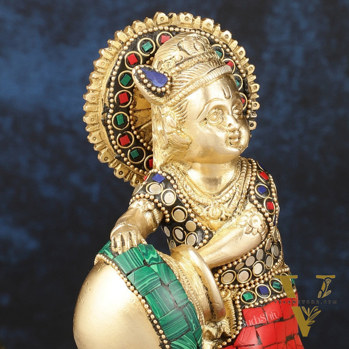 Pure Brass Makhan Chor Bal Gopal Krishna Idol Multicolour 6"