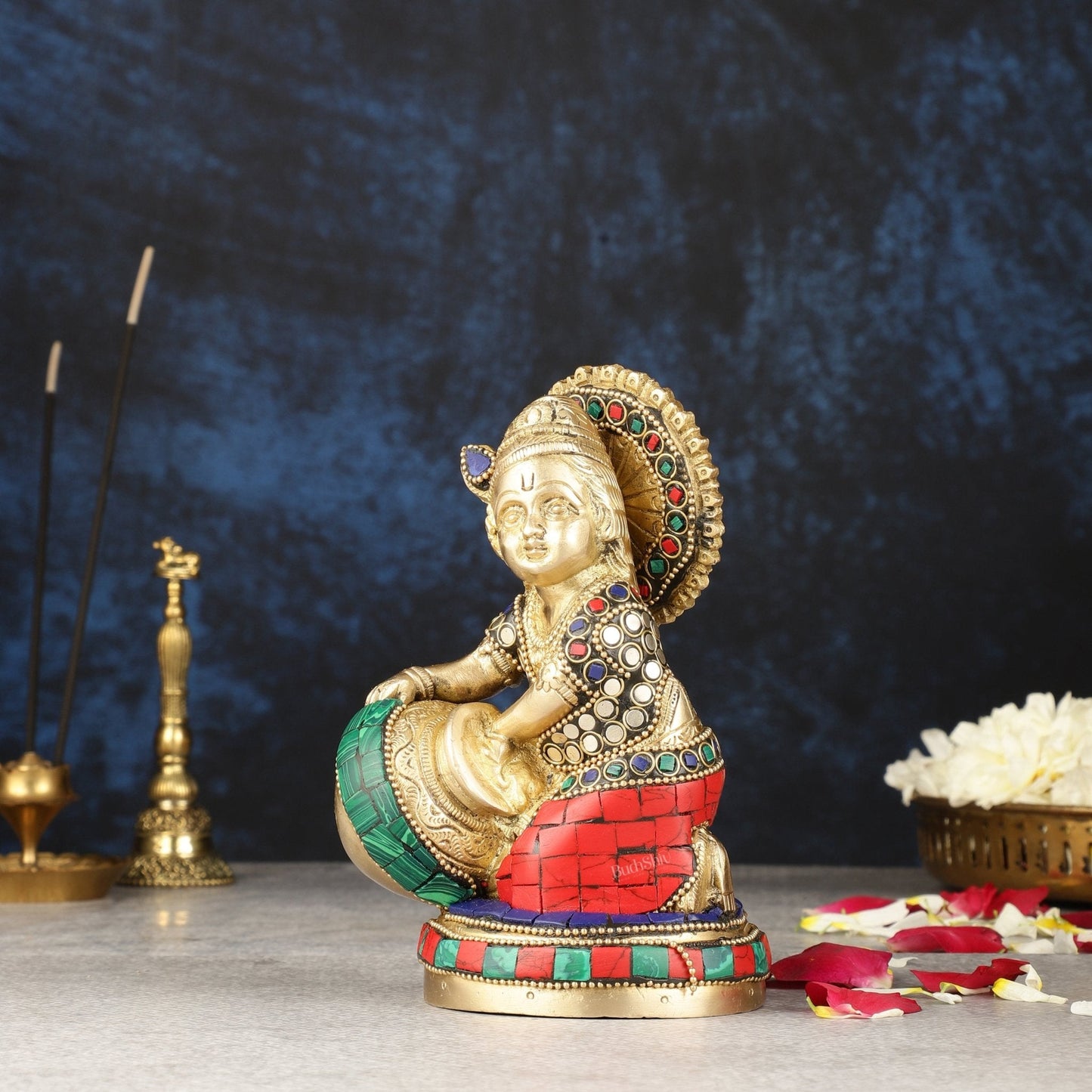 Pure Brass Makhan Chor Bal Gopal Krishna Idol Multicolour 6"