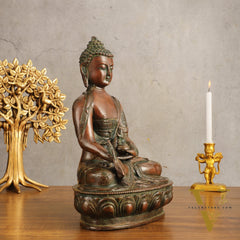 Pure Brass Medicine Buddha Antique Tone Sculpture - 12" Height