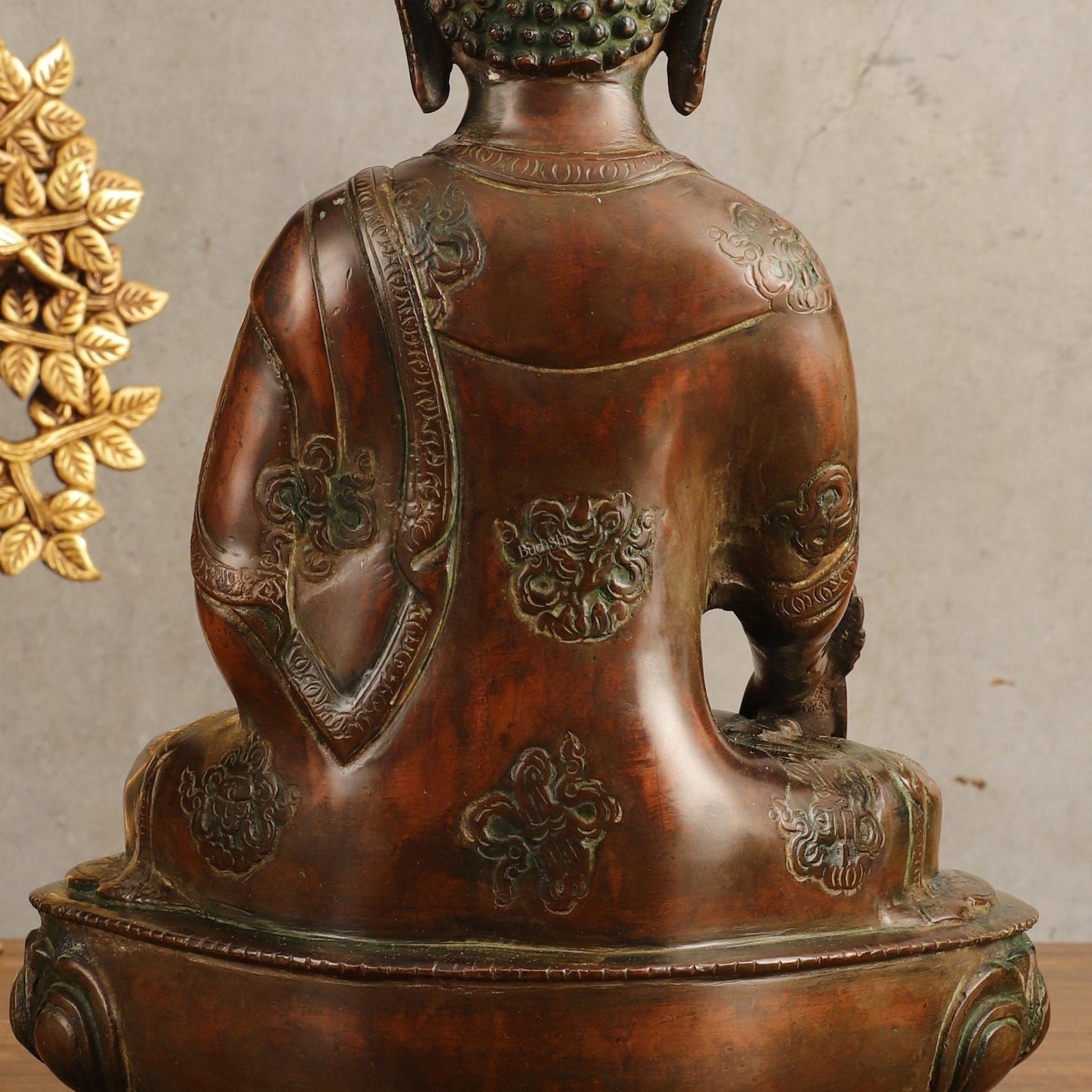 Pure Brass Medicine Buddha Antique Tone Sculpture - 12" Height