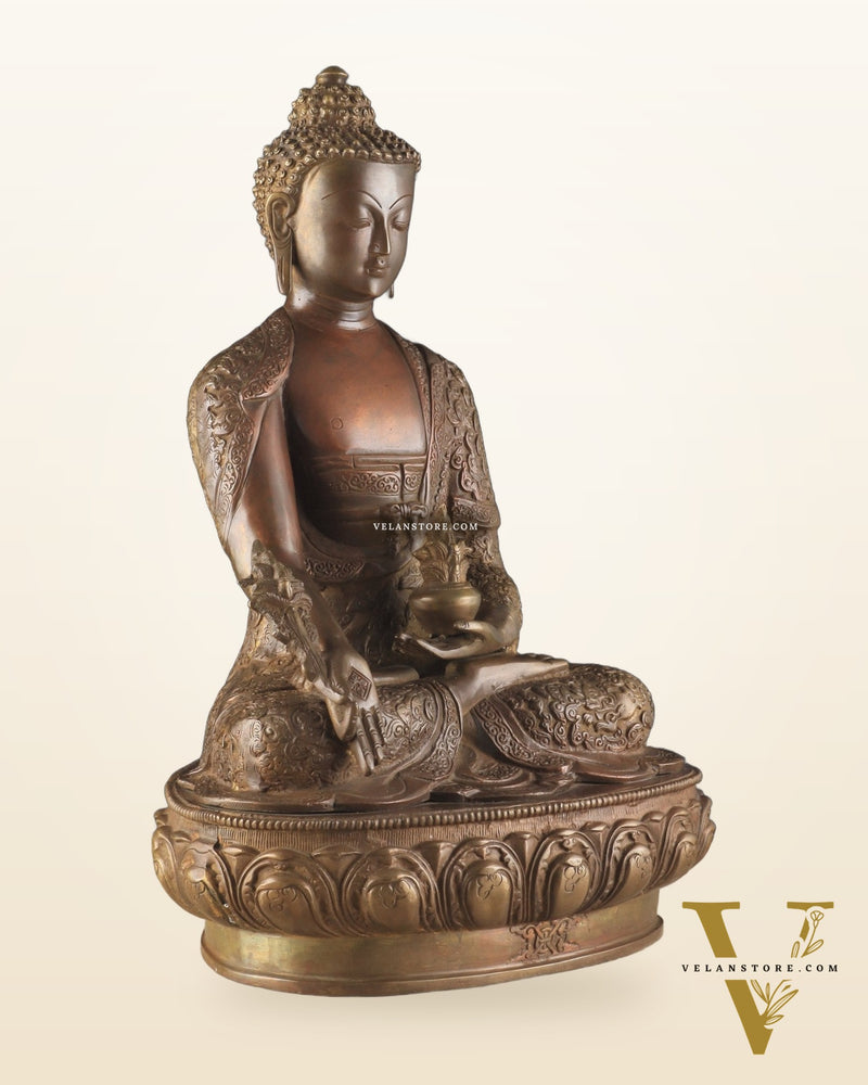 Pure Brass medicine Buddha Statue 17" Bronze tone