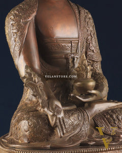 Pure Brass medicine Buddha Statue 17" Bronze tone