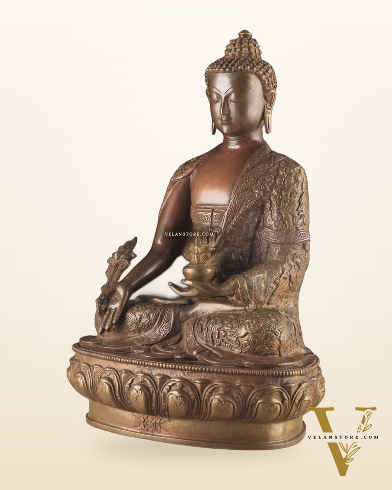 Pure Brass medicine Buddha Statue 17" Bronze tone