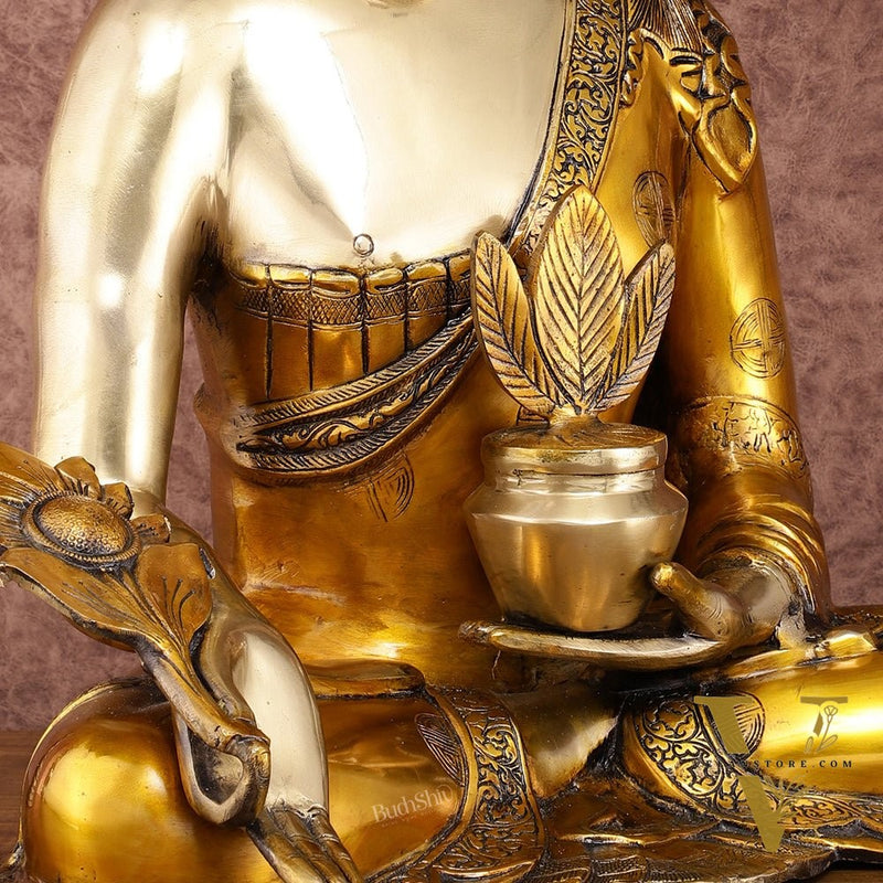 Pure Brass Medicine Healing Buddha Statue 23"