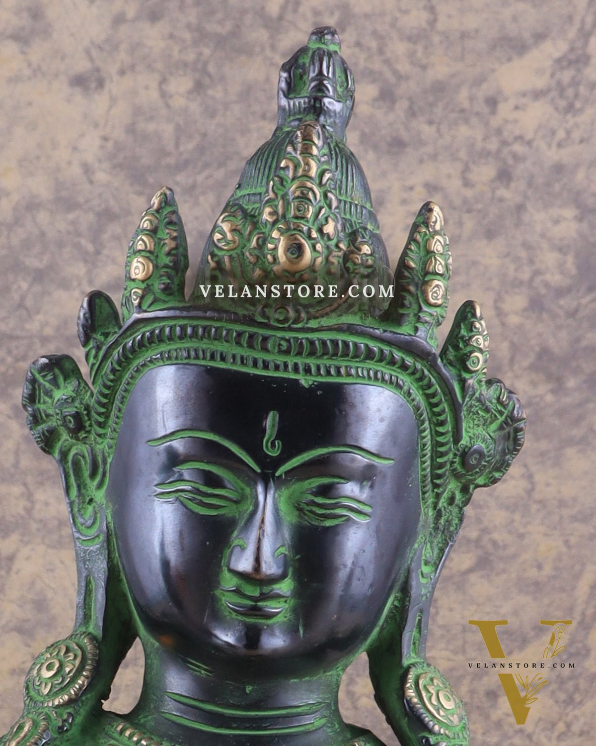 Pure Brass Meditating Buddha Statue - Antique black and green Finish, 13" Height