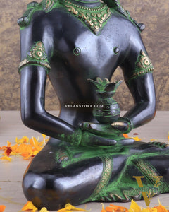 Pure Brass Meditating Buddha Statue - Antique black and green Finish, 13" Height
