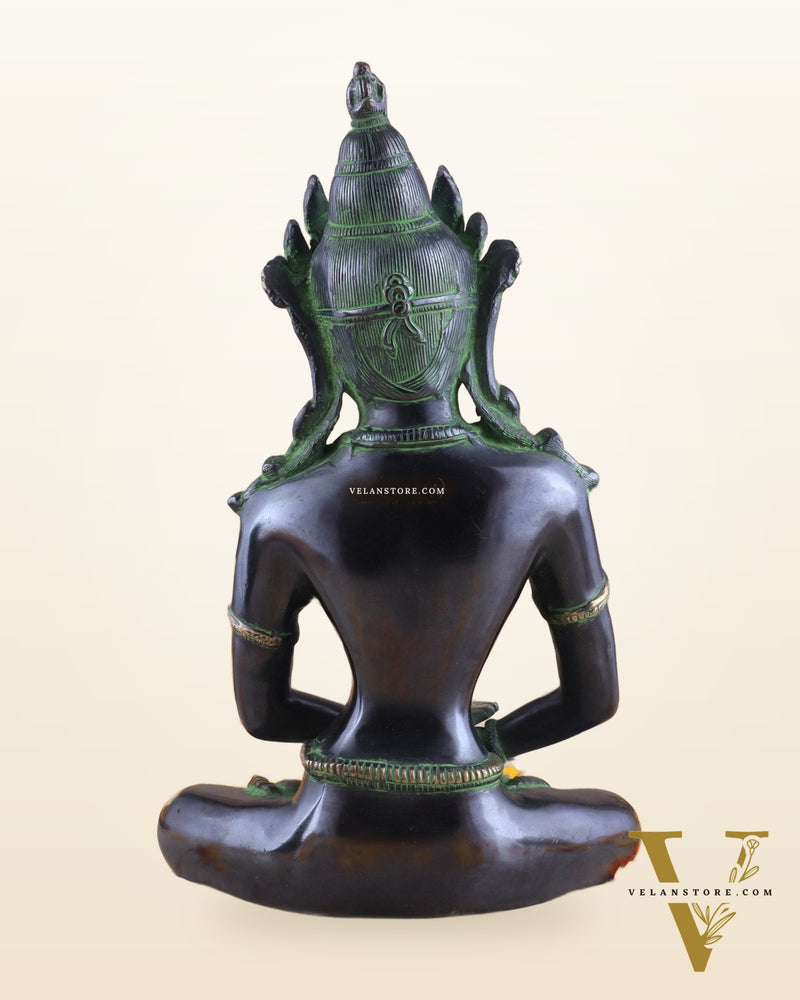 Pure Brass Meditating Buddha Statue - Antique black and green Finish, 13" Height
