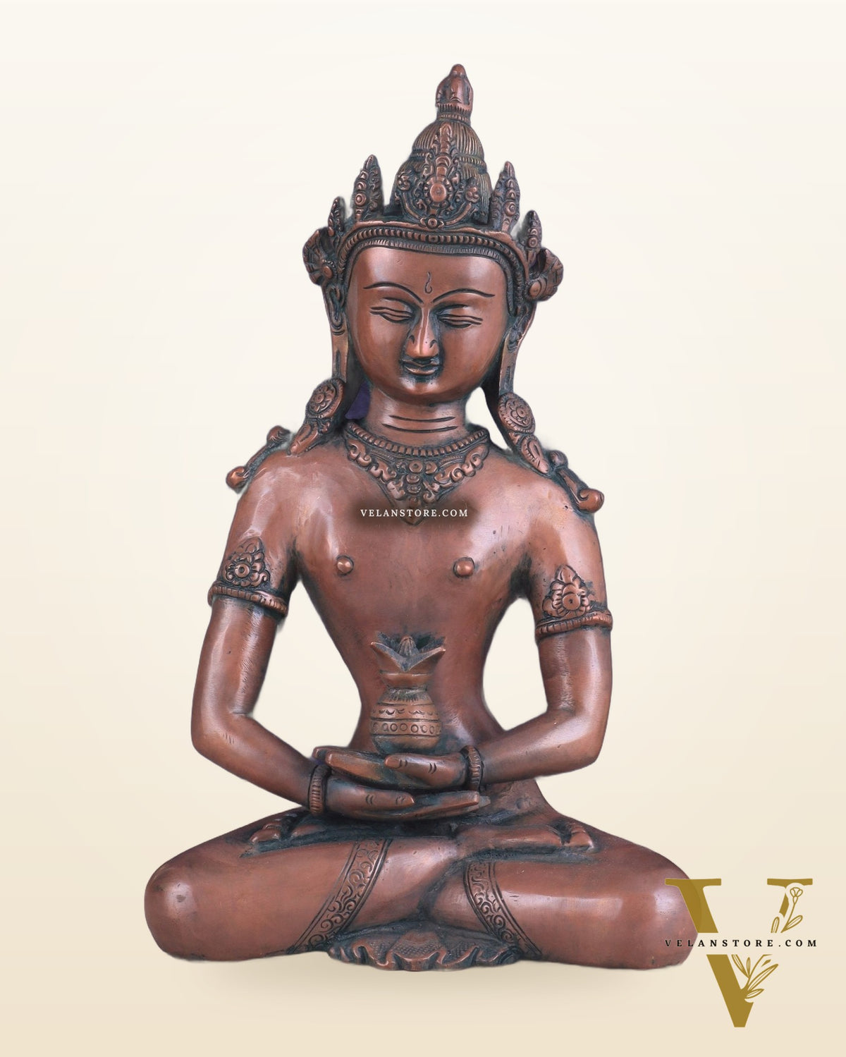 Pure Brass Meditating Buddha Statue - Antique Copper finish , 13" Height