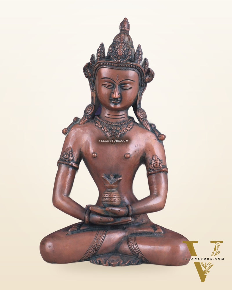 Pure Brass Meditating Buddha Statue - Antique Copper finish , 13" Height