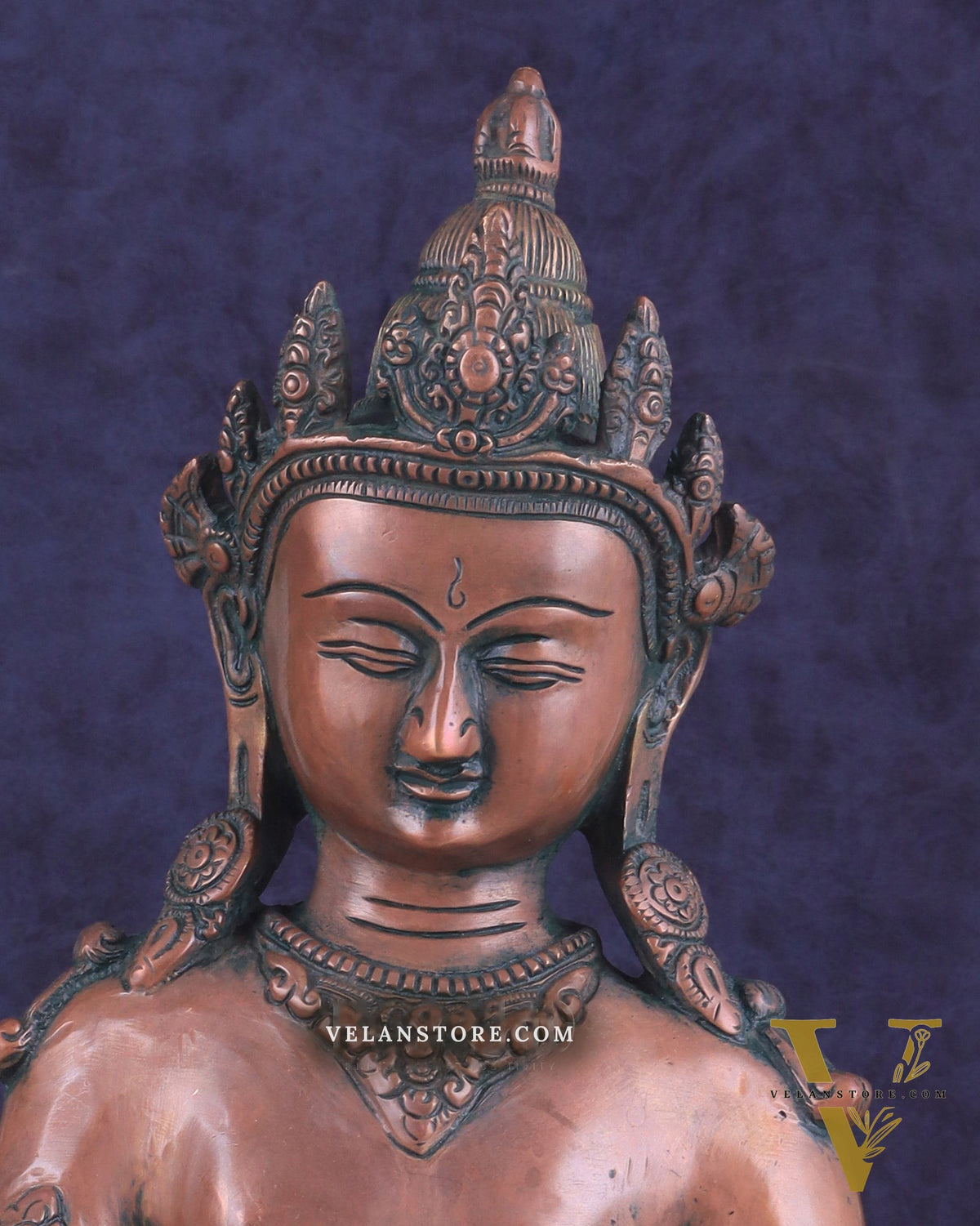 Pure Brass Meditating Buddha Statue - Antique Copper finish , 13" Height