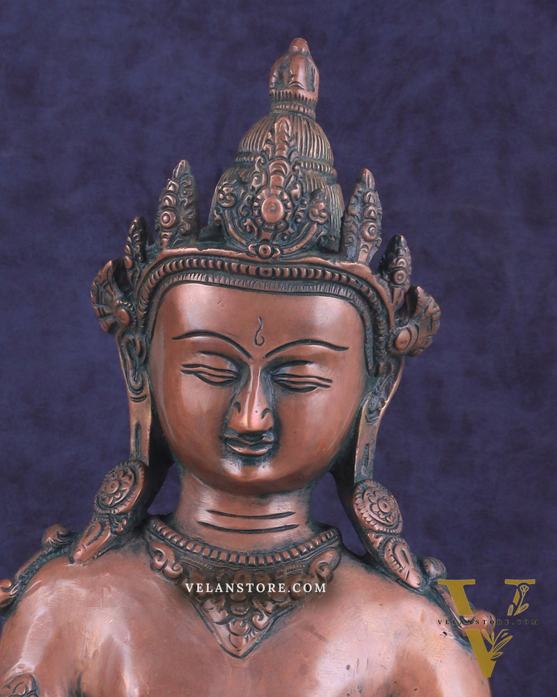 Pure Brass Meditating Buddha Statue - Antique Copper finish , 13" Height