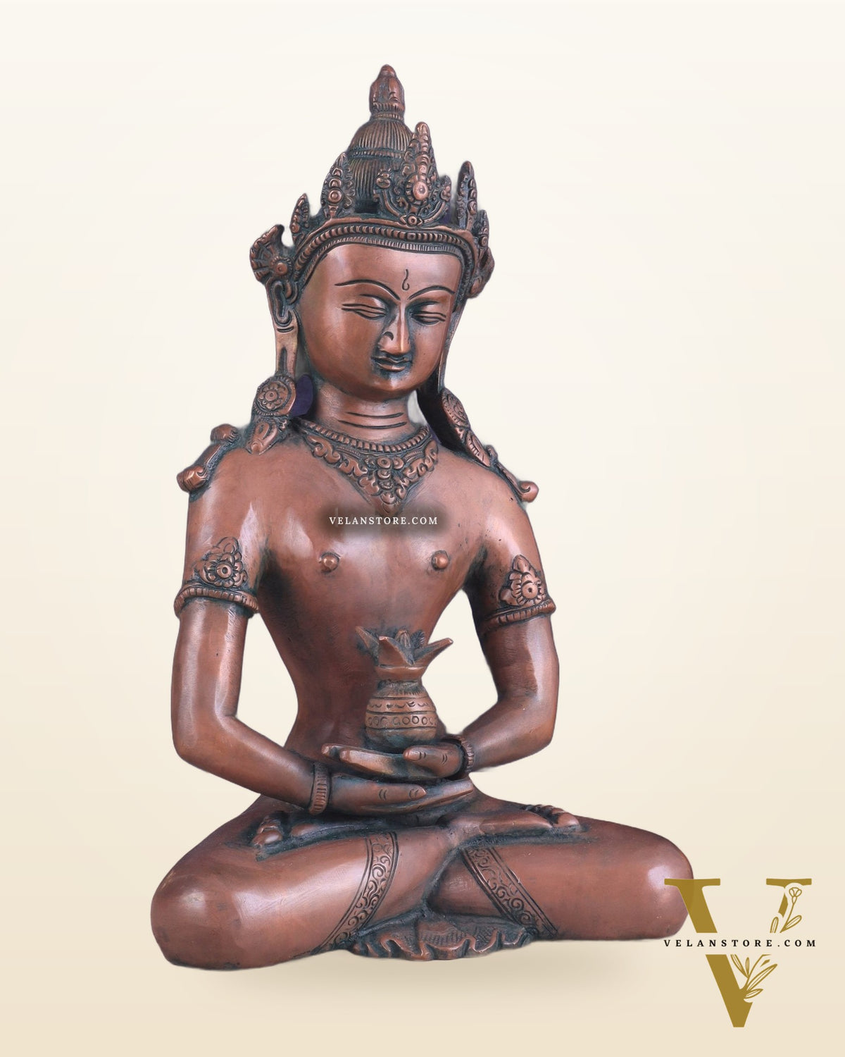 Pure Brass Meditating Buddha Statue - Antique Copper finish , 13" Height
