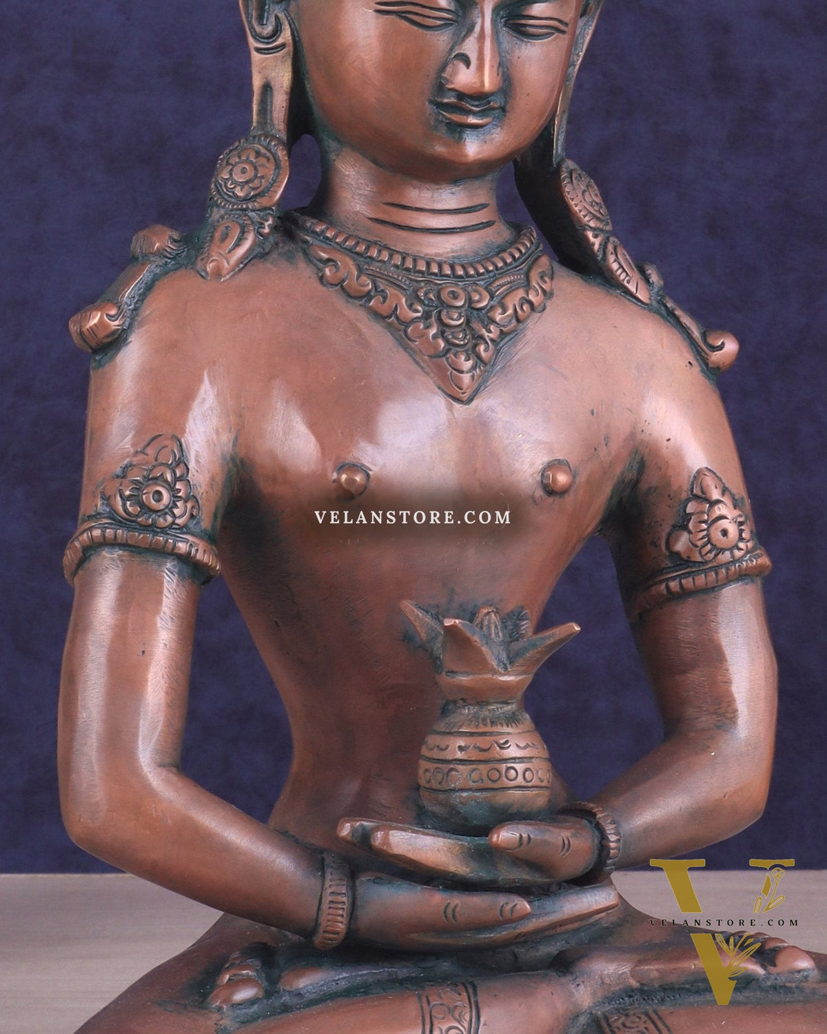 Pure Brass Meditating Buddha Statue - Antique Copper finish , 13" Height