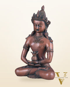 Pure Brass Meditating Buddha Statue - Antique Copper finish , 13" Height