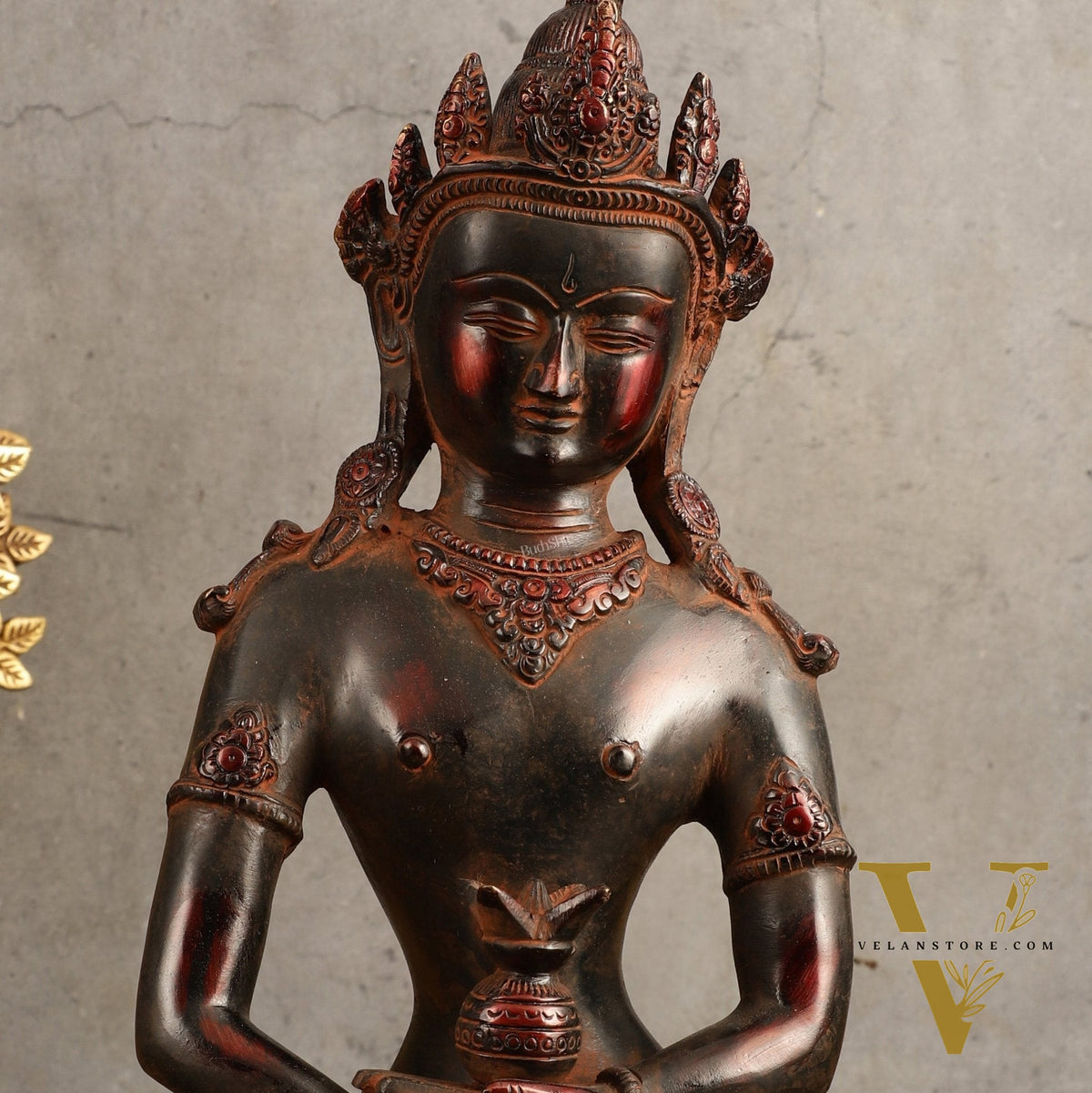 Pure Brass Meditating Buddha Statue - Antique Red Finish, 13" Height