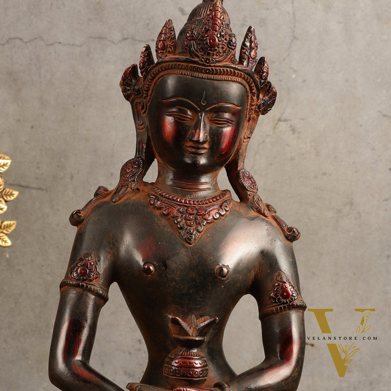Pure Brass Meditating Buddha Statue - Antique Red Finish, 13" Height