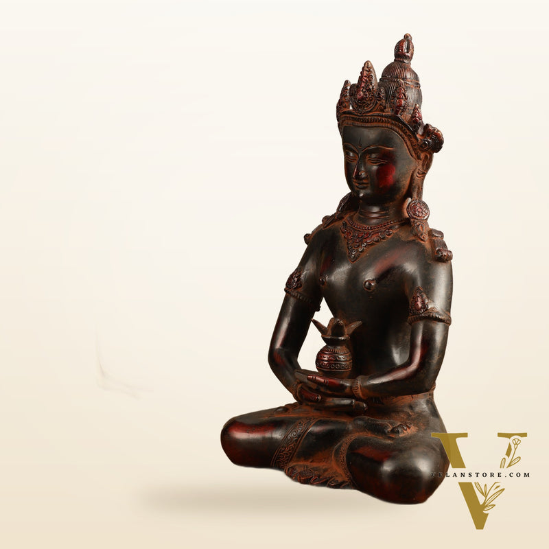 Pure Brass Meditating Buddha Statue - Antique Red Finish, 13" Height