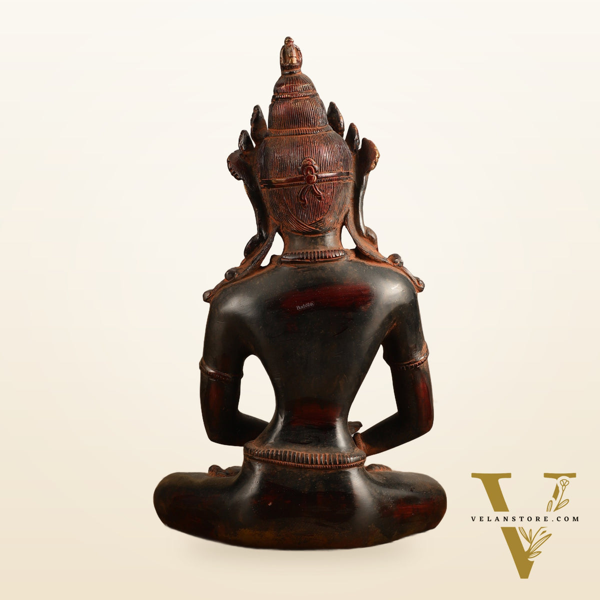 Pure Brass Meditating Buddha Statue - Antique Red Finish, 13" Height
