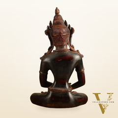 Pure Brass Meditating Buddha Statue - Antique Red Finish, 13" Height