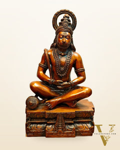 Pure Brass Meditation Hanuman Statue - 15-Inch