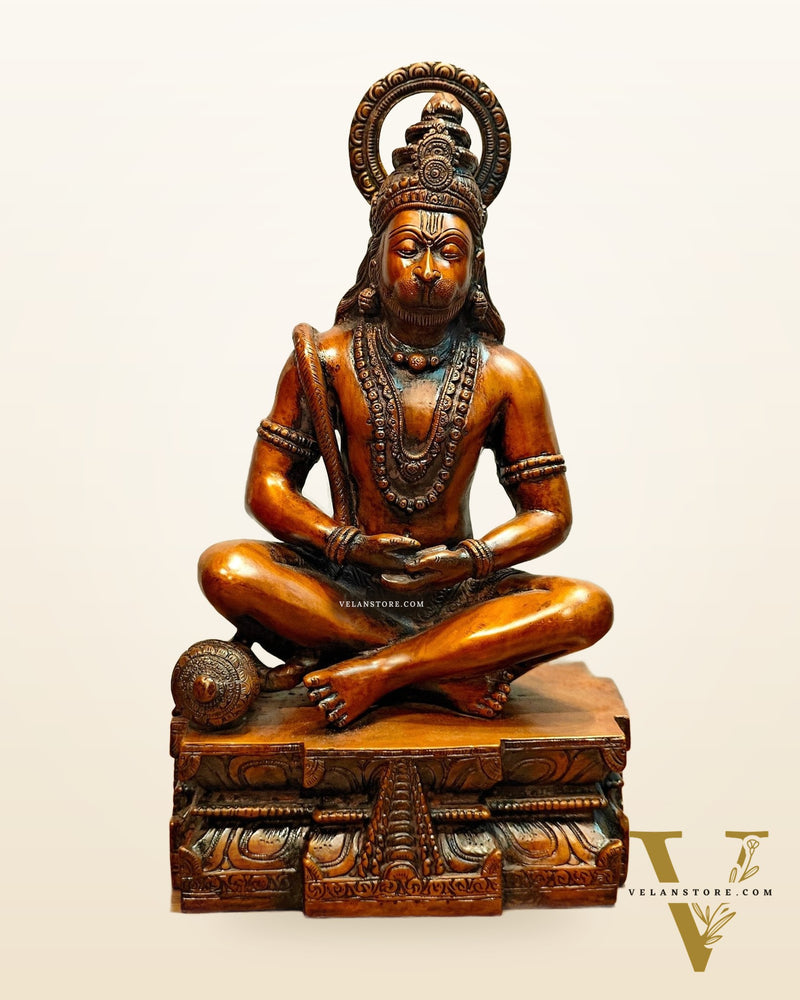 Pure Brass Meditation Hanuman Statue - 15-Inch