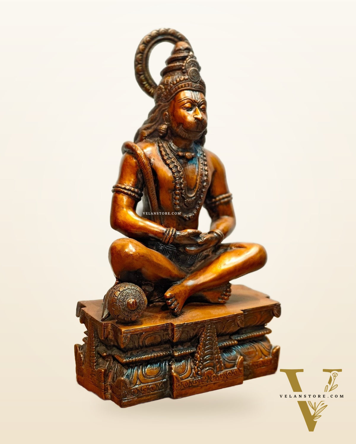 Pure Brass Meditation Hanuman Statue - 15-Inch