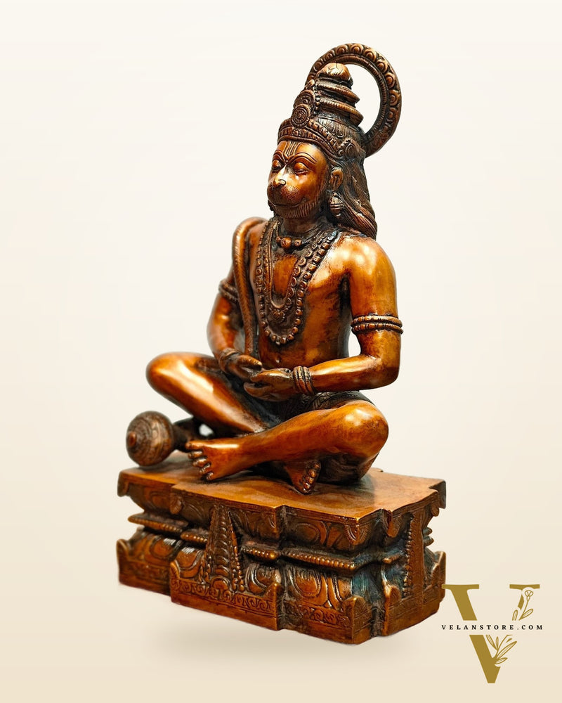 Pure Brass Meditation Hanuman Statue - 15-Inch