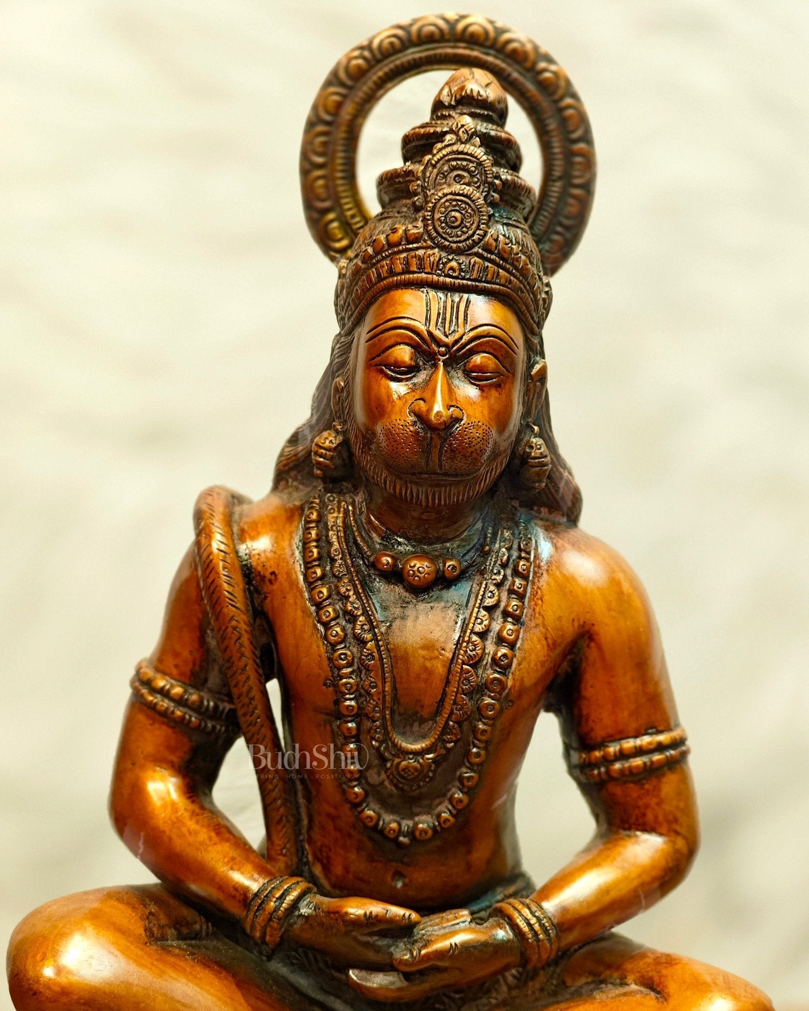 Pure Brass Meditation Hanuman Statue - 15-Inch