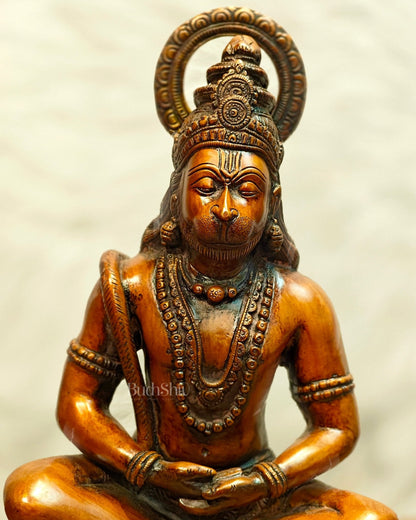 Pure Brass Meditation Hanuman Statue - 15-Inch