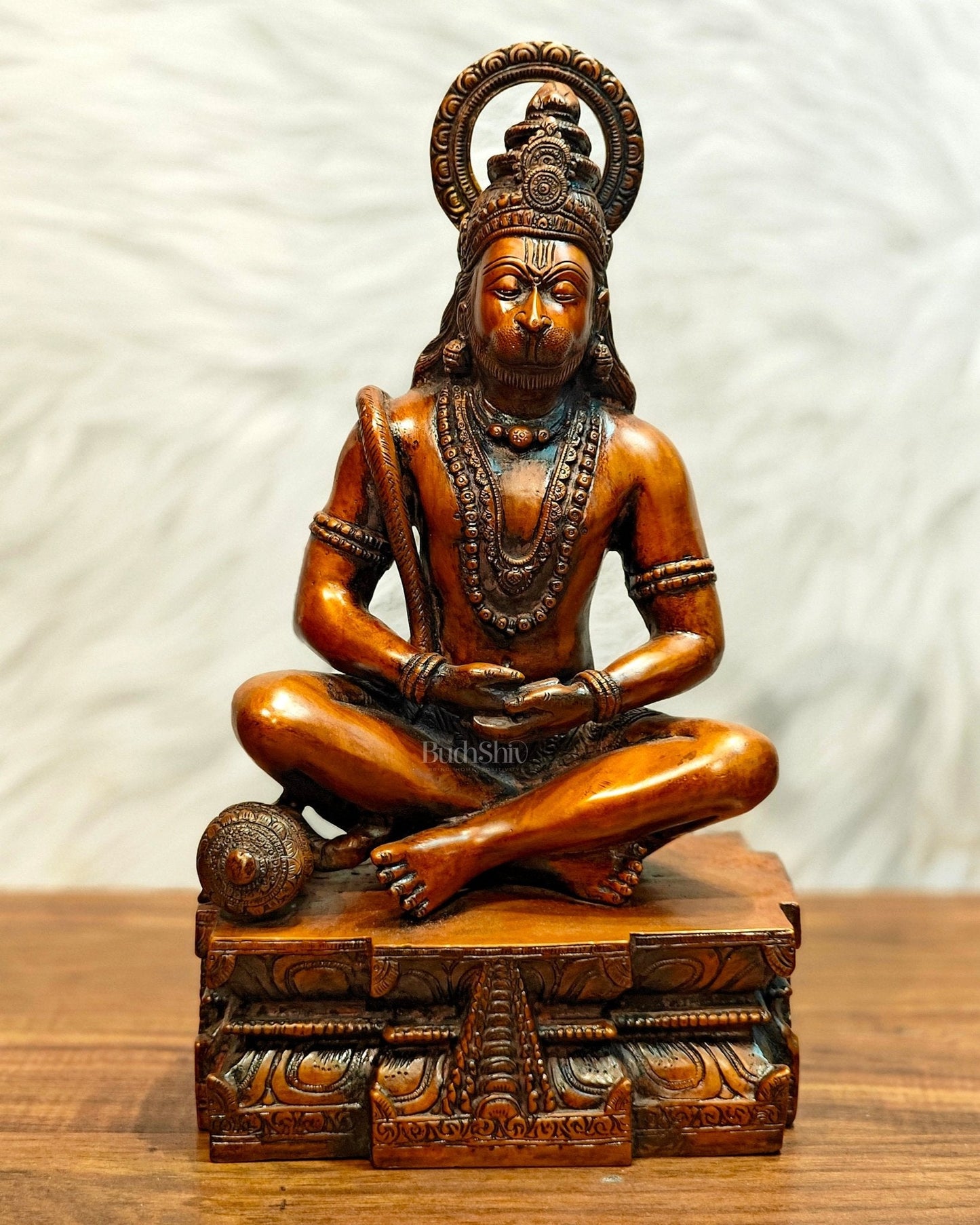 Pure Brass Meditation Hanuman Statue - 15-Inch
