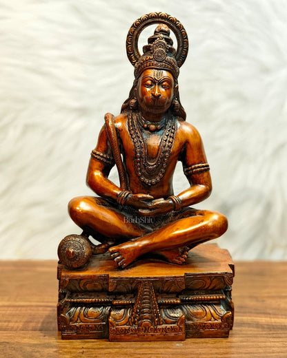 Pure Brass Meditation Hanuman Statue - 15-Inch
