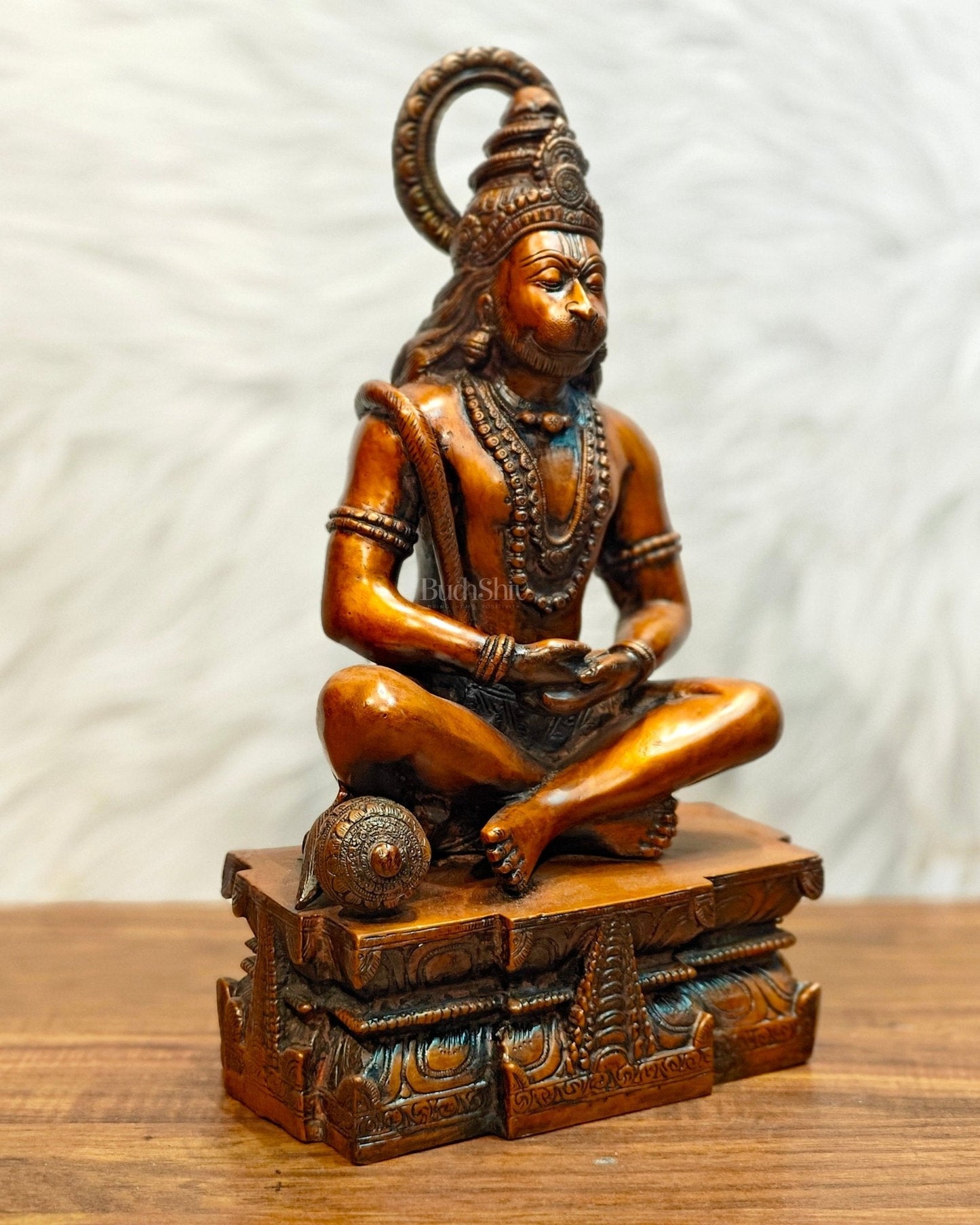 Pure Brass Meditation Hanuman Statue - 15-Inch