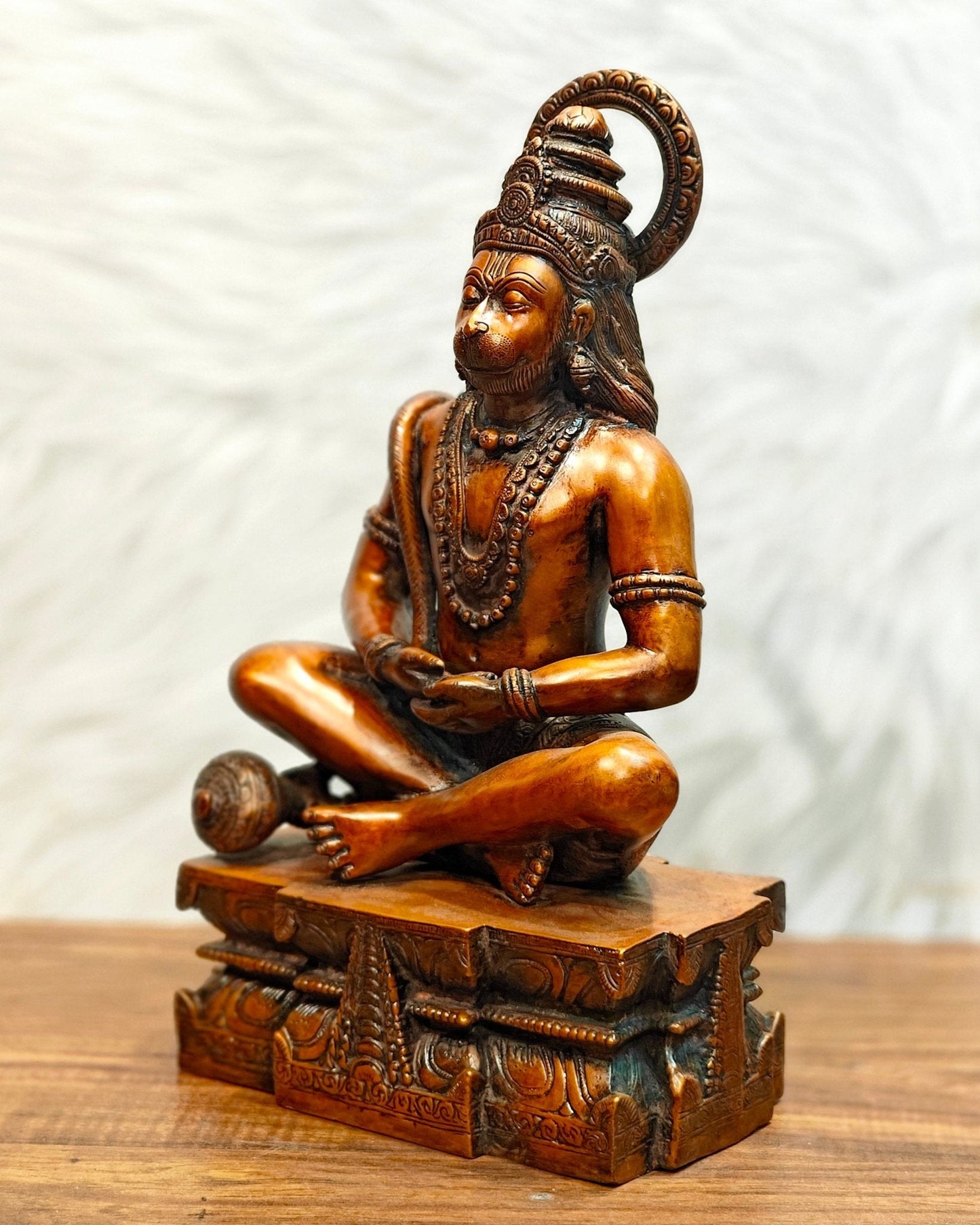 Pure Brass Meditation Hanuman Statue - 15-Inch