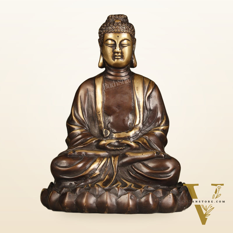 Pure Brass Meditative Buddha Statue - Brown Finish 10"